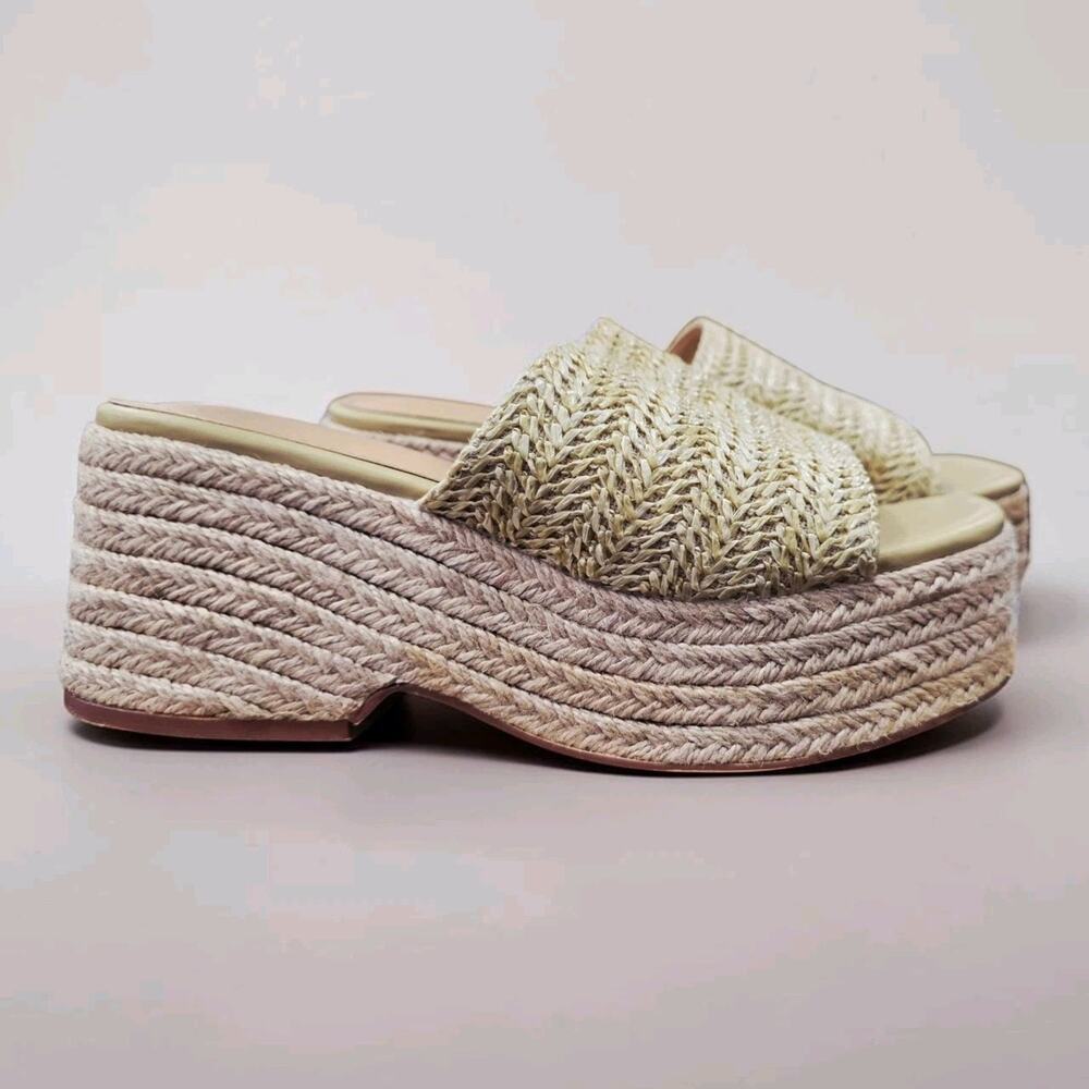 Woven Raffia Platform Wedge Sandals Straw Espadrille Slides Women's Size 6